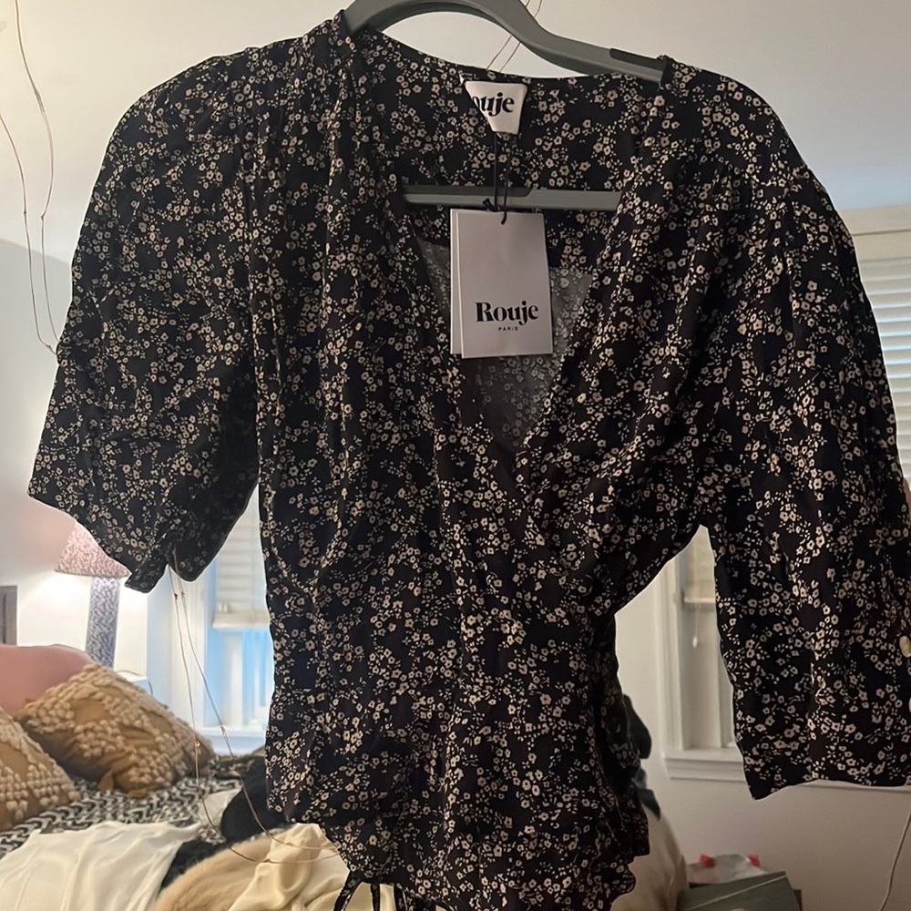 NWT Rouje Paris Dita floral wrap tie top